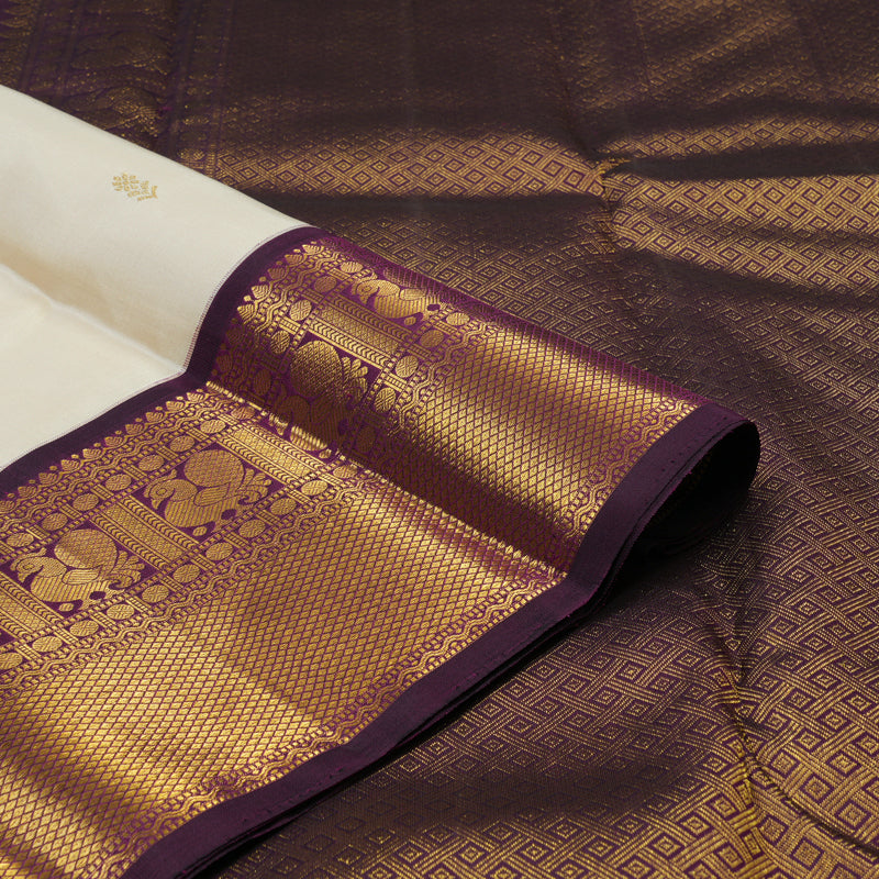 Hayagrivas Handloom Sandal Beige Kanjivaram Silk Saree with Deep Violet Border KBE2194A29-1