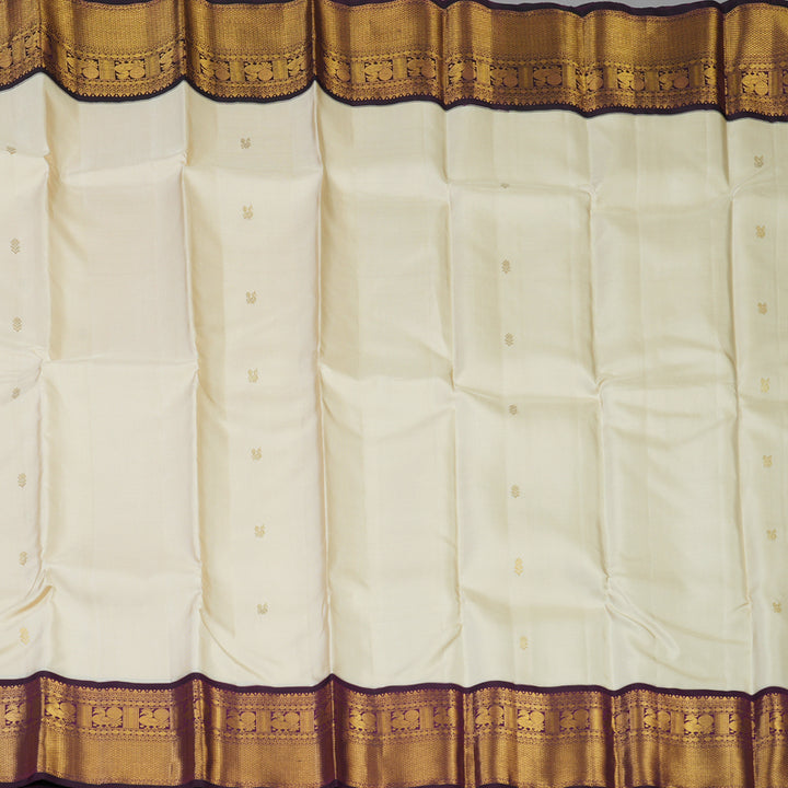 Hayagrivas Handloom Sandal Beige Kanjivaram Silk Saree with Deep Violet Border KBE2194A29-1