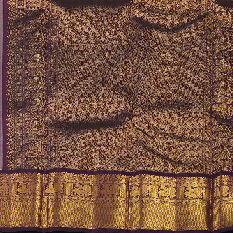 Hayagrivas Handloom Sandal Beige Kanjivaram Silk Saree with Deep Violet Border KBE2194A29-1