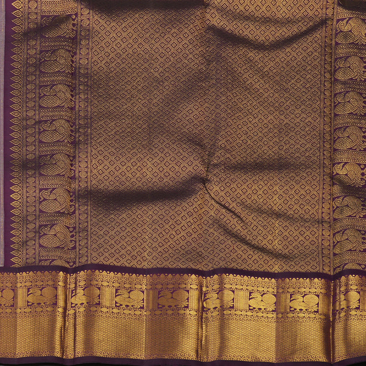 Hayagrivas Handloom Sandal Beige Kanjivaram Silk Saree with Deep Violet Border KBE2194A29-1