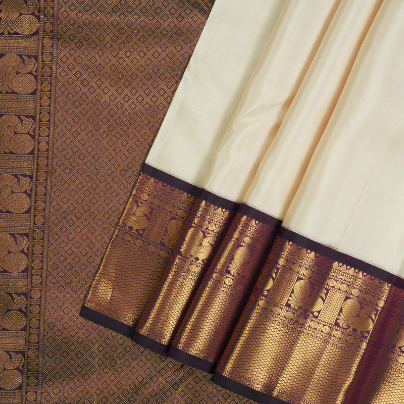 Hayagrivas Handloom Sandal Beige Kanjivaram Silk Saree with Deep Violet Border KBE2194A29-1