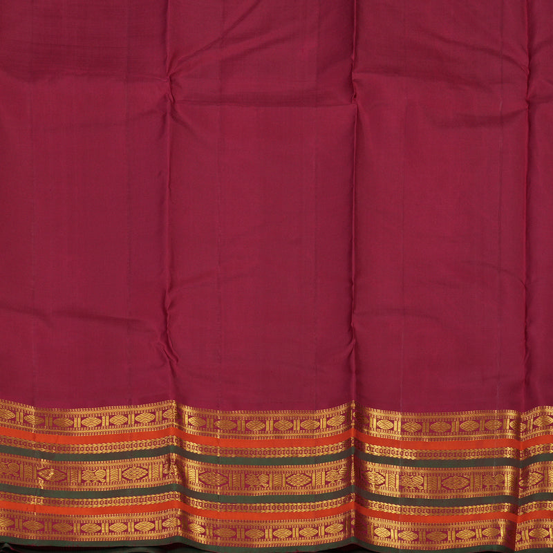 Hayagrivas Handloom Peacock Green Kanjivaram Silk Saree with Maroon Border KBE2194A30-1