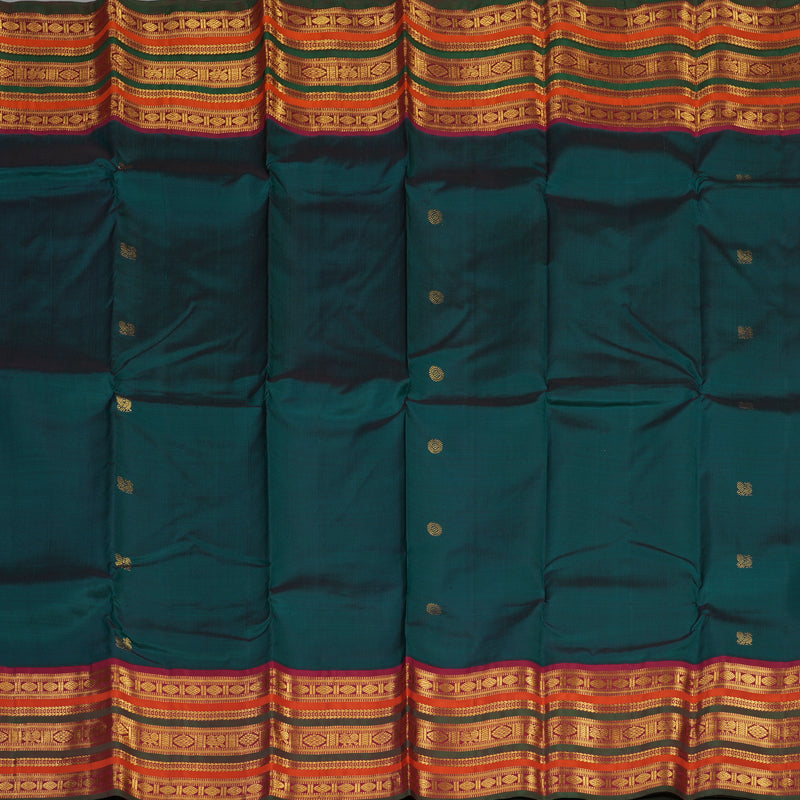Hayagrivas Handloom Peacock Green Kanjivaram Silk Saree with Maroon Border KBE2194A30-1
