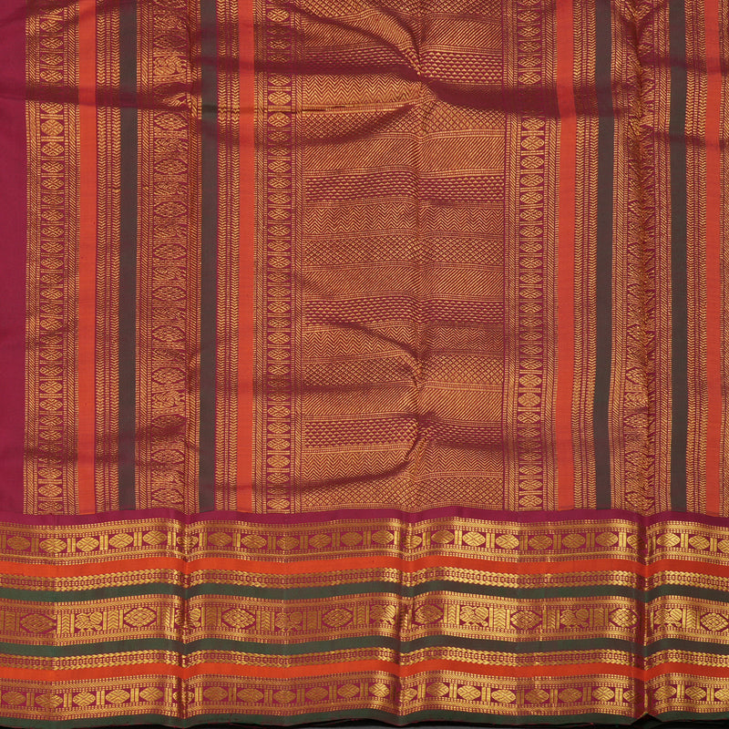 Hayagrivas Handloom Peacock Green Kanjivaram Silk Saree with Maroon Border KBE2194A30-1