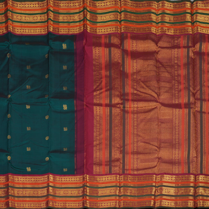 Hayagrivas Handloom Peacock Green Kanjivaram Silk Saree with Maroon Border KBE2194A30-1