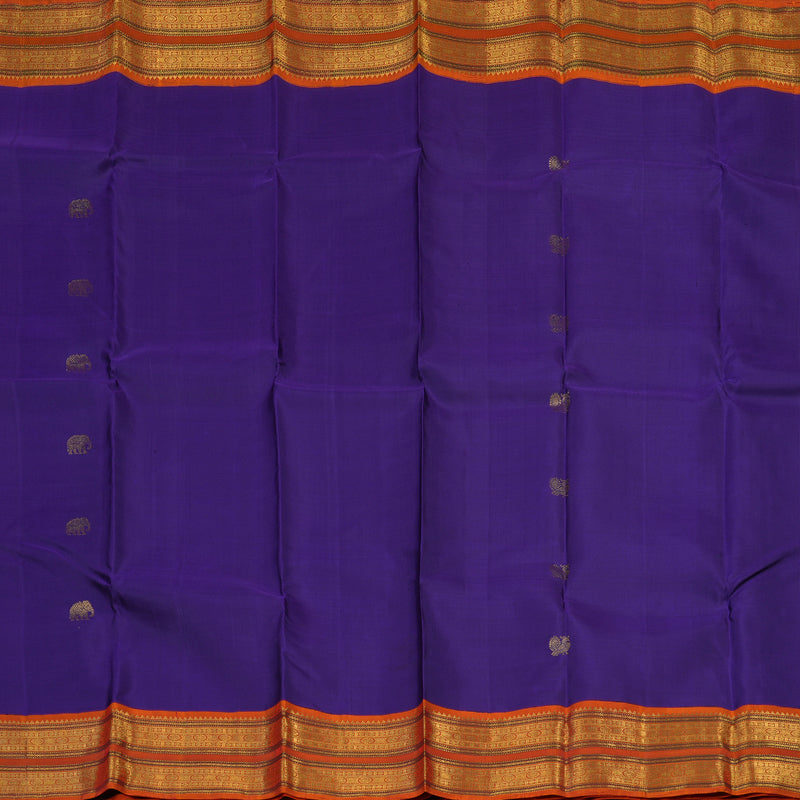 Hayagrivas Handloom Purplish-Blue Kanjivaram Silk Saree with Orange Border KBE2194A32-1