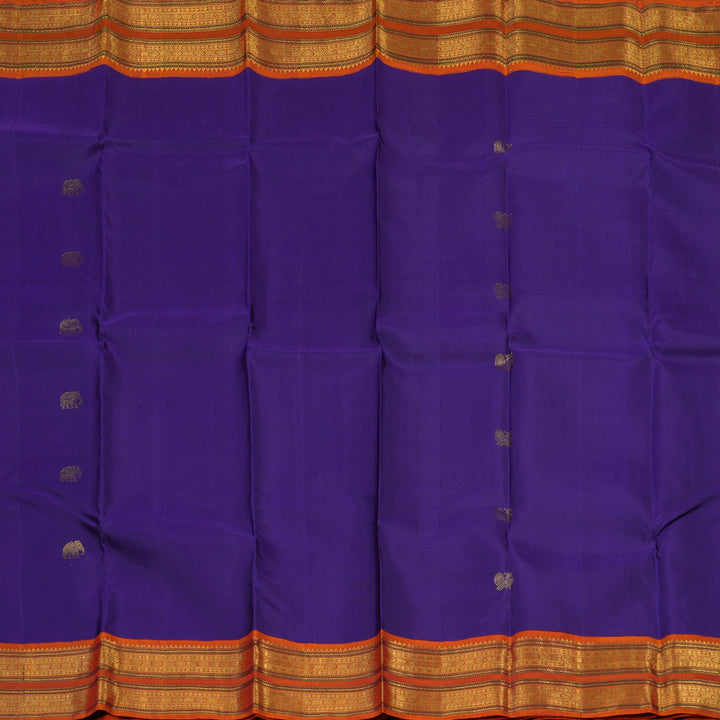 Hayagrivas Handloom Purplish-Blue Kanjivaram Silk Saree with Orange Border KBE2194A32-1