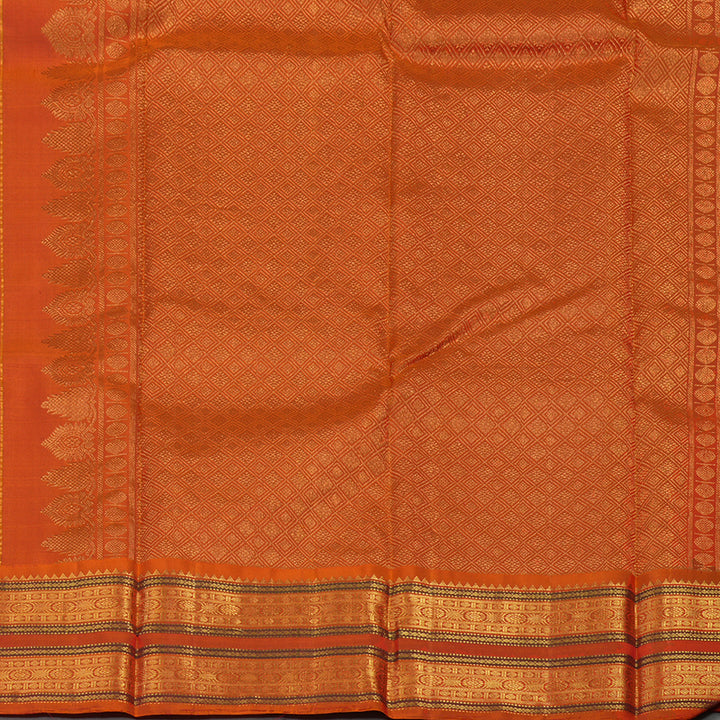 Hayagrivas Handloom Purplish-Blue Kanjivaram Silk Saree with Orange Border KBE2194A32-1