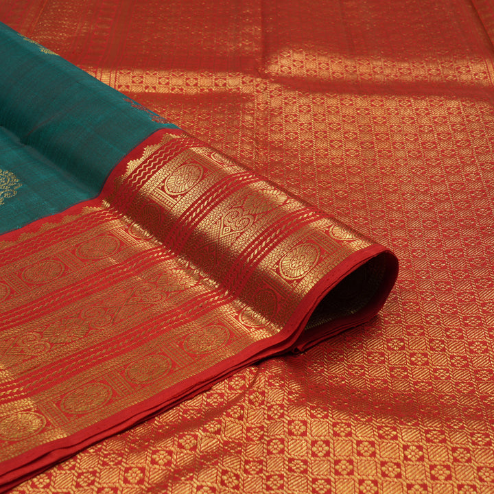 Hayagrivas Handloom Rama Green Kanjivaram Silk Saree with Red Border KBE2194A35-1
