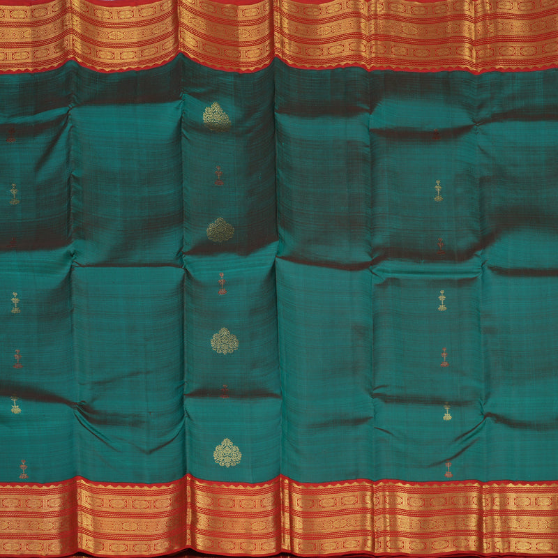 Hayagrivas Handloom Rama Green Kanjivaram Silk Saree with Red Border KBE2194A35-1