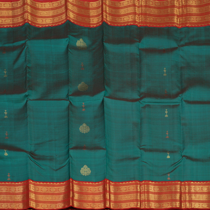 Hayagrivas Handloom Rama Green Kanjivaram Silk Saree with Red Border KBE2194A35-1