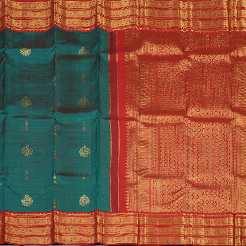 Hayagrivas Handloom Rama Green Kanjivaram Silk Saree with Red Border KBE2194A35-1