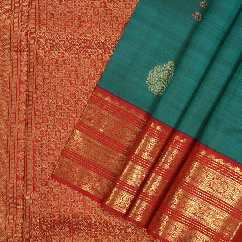 Hayagrivas Handloom Rama Green Kanjivaram Silk Saree with Red Border KBE2194A35-1