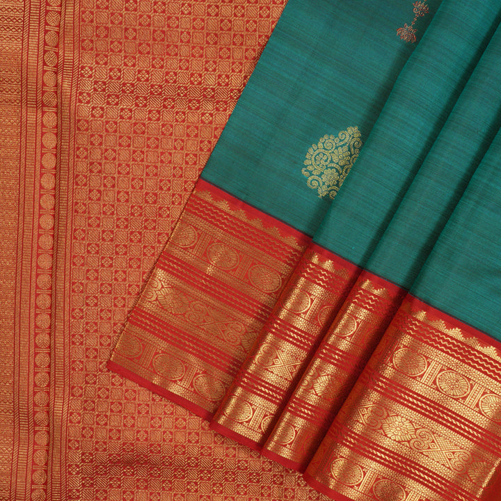 Hayagrivas Handloom Rama Green Kanjivaram Silk Saree with Red Border KBE2194A35-1