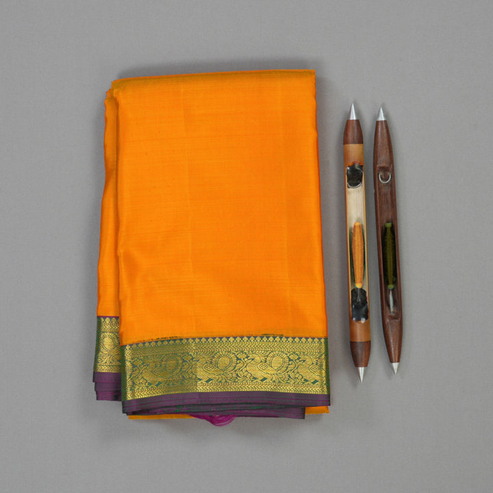 Hayagrivas Handloom Orange Kanjivaram Silk Saree with Mayilkazhuthu Border KBE2194A4-1