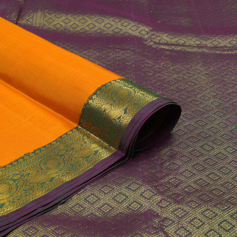 Hayagrivas Handloom Orange Kanjivaram Silk Saree with Mayilkazhuthu Border KBE2194A4-1