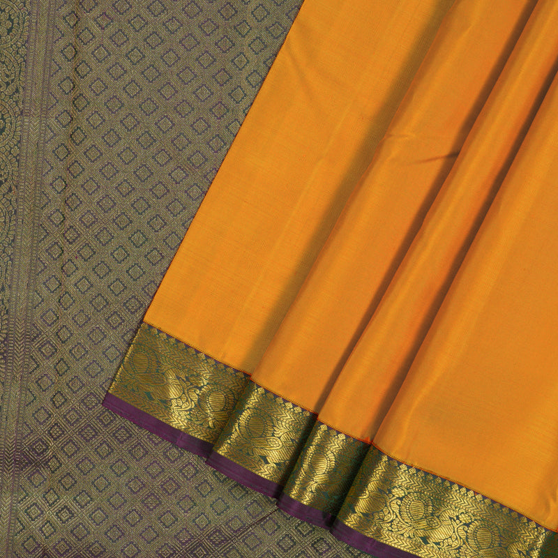 Hayagrivas Handloom Orange Kanjivaram Silk Saree with Mayilkazhuthu Border KBE2194A4-1