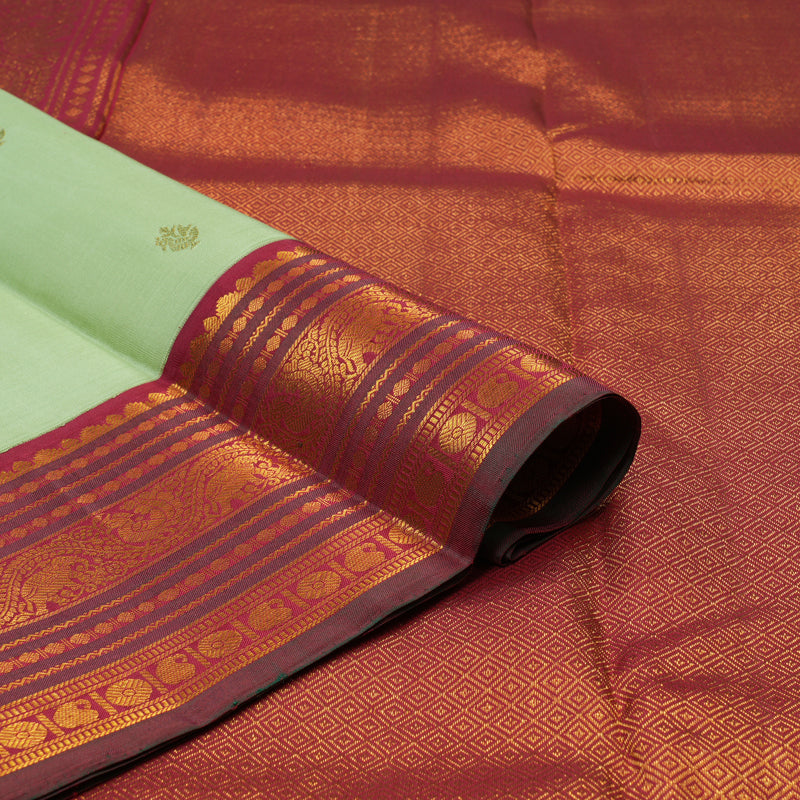 Hayagrivas Handloom Pista Green Kanjivaram Silk Saree with Maroon Border KBE2194A7-1