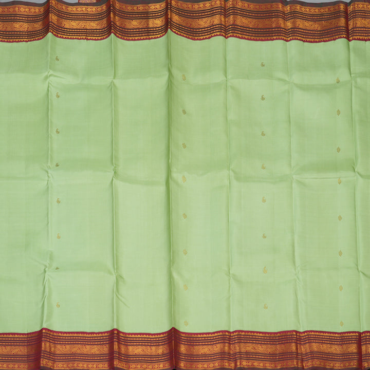 Hayagrivas Handloom Pista Green Kanjivaram Silk Saree with Maroon Border KBE2194A7-1