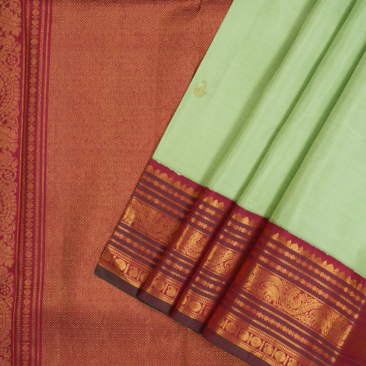 Hayagrivas Handloom Pista Green Kanjivaram Silk Saree with Maroon Border KBE2194A7-1