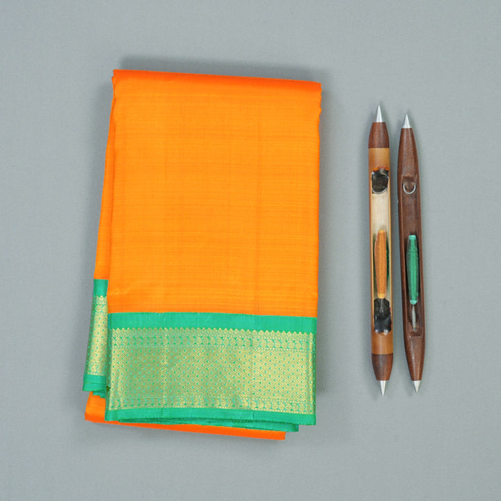 Hayagrivas Handloom Mambazham Orange Kanjivaram Silk Saree with Aqua Green Border KBE2197A3-1