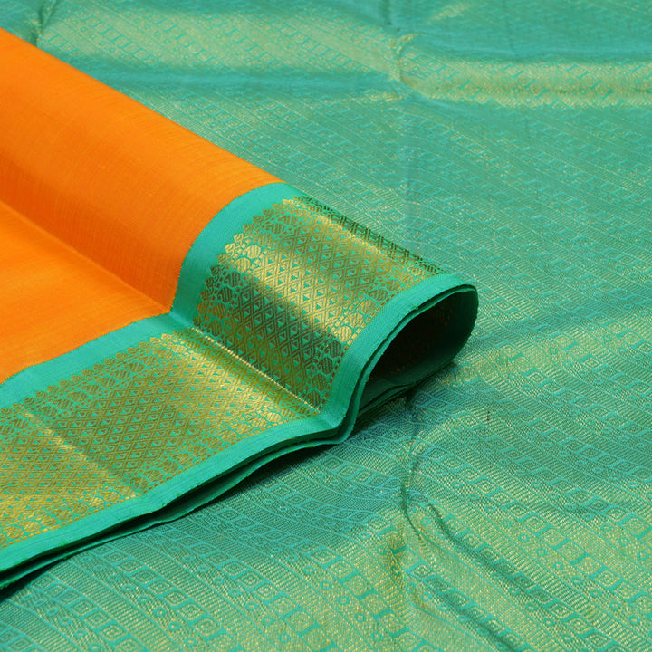Hayagrivas Handloom Mambazham Orange Kanjivaram Silk Saree with Aqua Green Border KBE2197A3-1