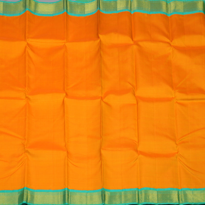 Hayagrivas Handloom Mambazham Orange Kanjivaram Silk Saree with Aqua Green Border KBE2197A3-1