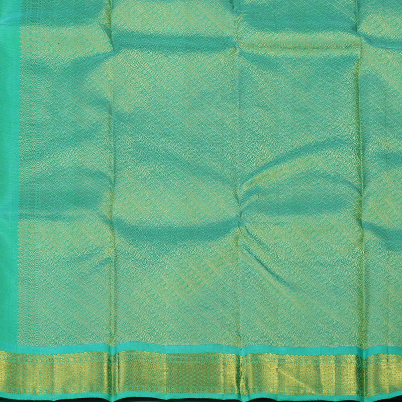 Hayagrivas Handloom Mambazham Orange Kanjivaram Silk Saree with Aqua Green Border KBE2197A3-1