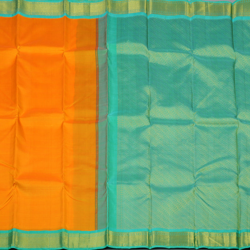 Hayagrivas Handloom Mambazham Orange Kanjivaram Silk Saree with Aqua Green Border KBE2197A3-1