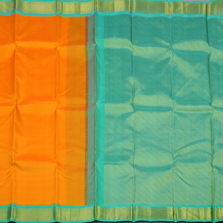 Hayagrivas Handloom Mambazham Orange Kanjivaram Silk Saree with Aqua Green Border KBE2197A3-1