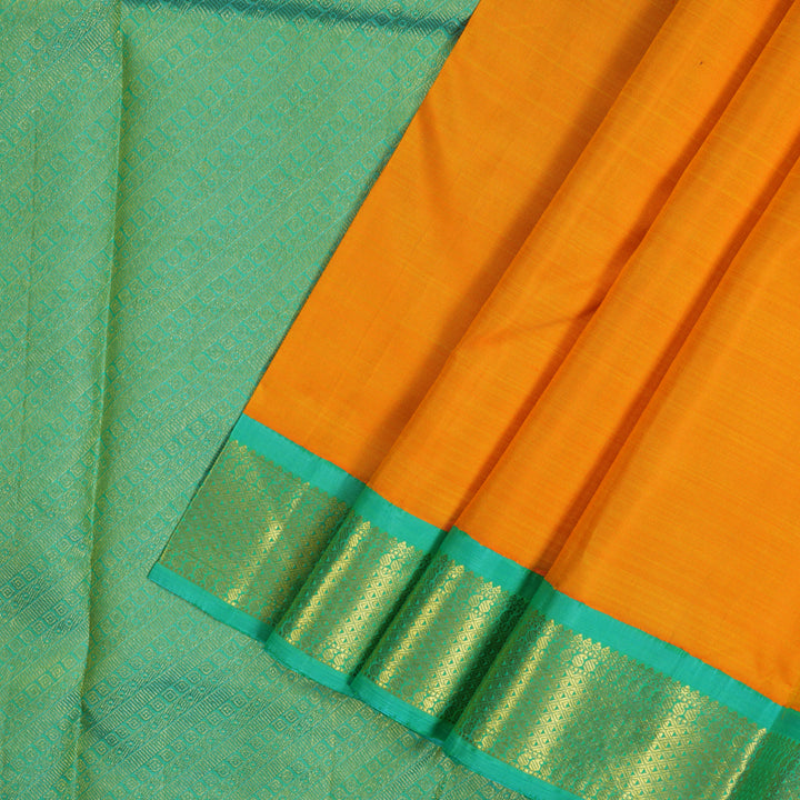Hayagrivas Handloom Mambazham Orange Kanjivaram Silk Saree with Aqua Green Border KBE2197A3-1