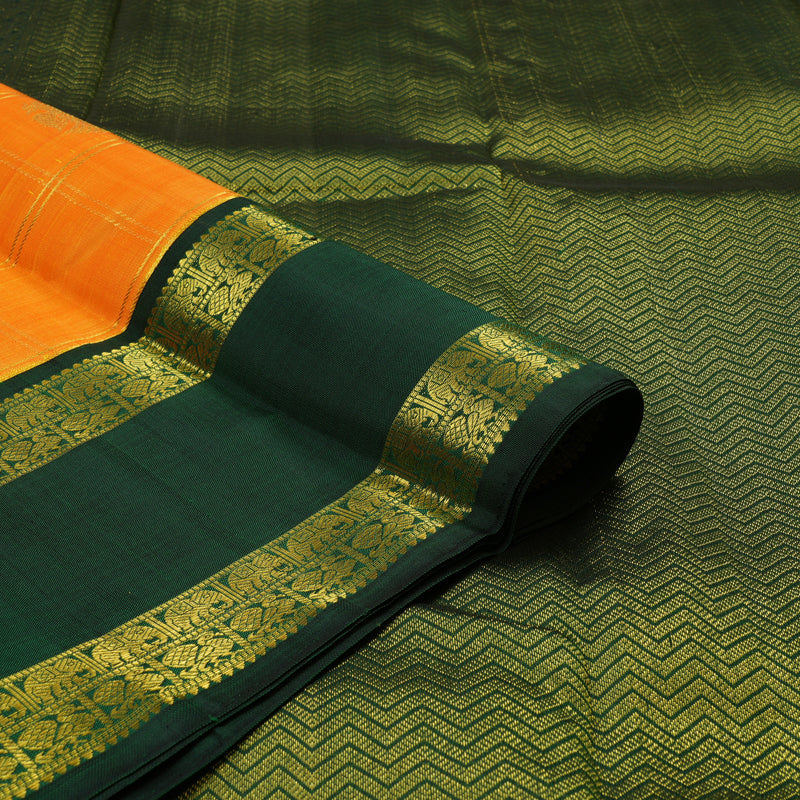 Hayagrivas Handloom Mambazham Orange Kanjivaram Silk Saree with Bottle Green Border KBE2197A7-1