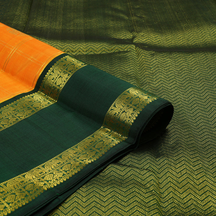 Hayagrivas Handloom Mambazham Orange Kanjivaram Silk Saree with Bottle Green Border KBE2197A7-1