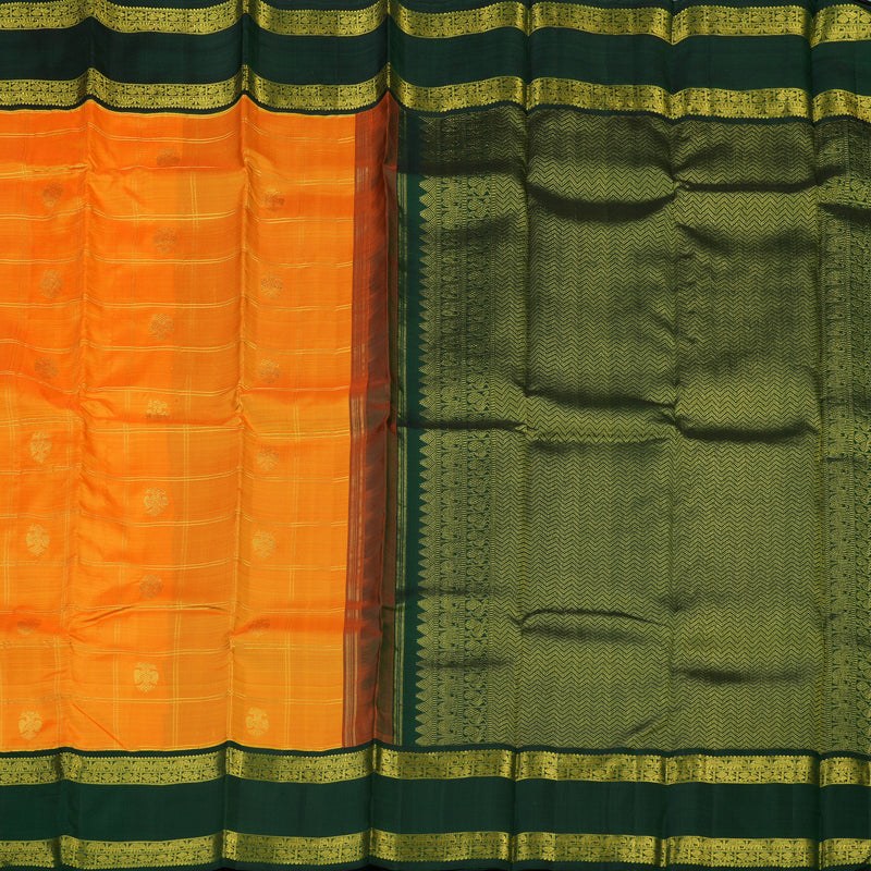 Hayagrivas Handloom Mambazham Orange Kanjivaram Silk Saree with Bottle Green Border KBE2197A7-1