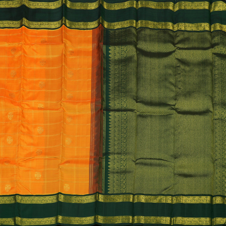 Hayagrivas Handloom Mambazham Orange Kanjivaram Silk Saree with Bottle Green Border KBE2197A7-1