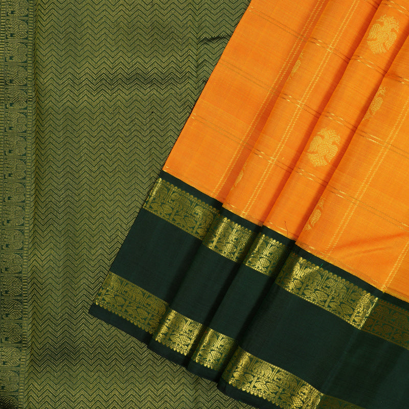 Hayagrivas Handloom Mambazham Orange Kanjivaram Silk Saree with Bottle Green Border KBE2197A7-1