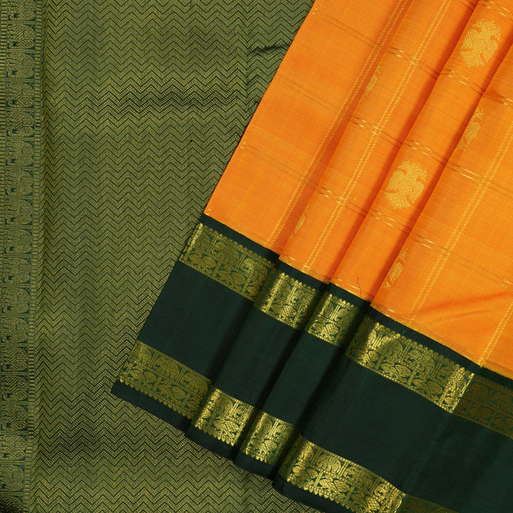 Hayagrivas Handloom Mambazham Orange Kanjivaram Silk Saree with Bottle Green Border KBE2197A7-1