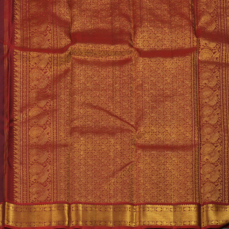 Hayagrivas Handloom Dark Brown with Wine Maroon  Kanjivaram Silk Saree KBE21D4-1