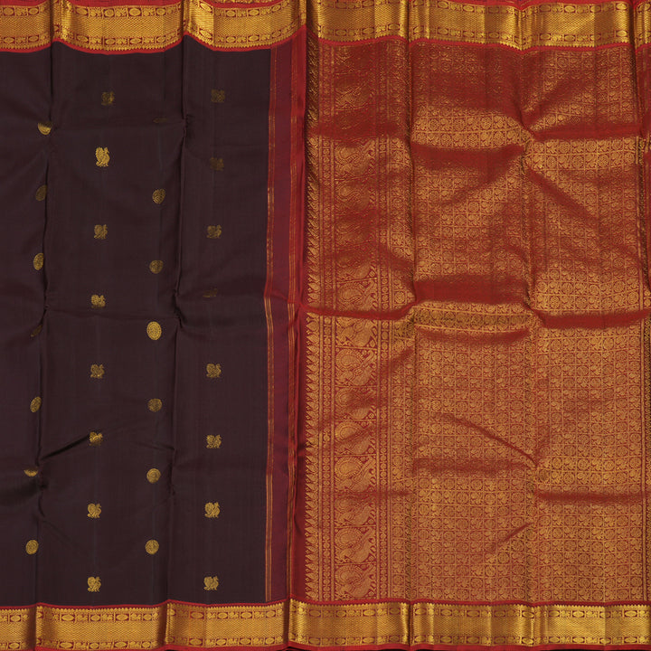 Hayagrivas Handloom Dark Brown with Wine Maroon  Kanjivaram Silk Saree KBE21D4-1