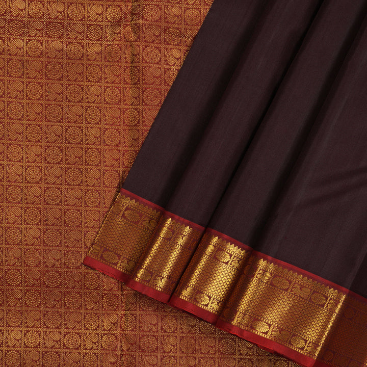 Hayagrivas Handloom Dark Brown with Wine Maroon  Kanjivaram Silk Saree KBE21D4-1