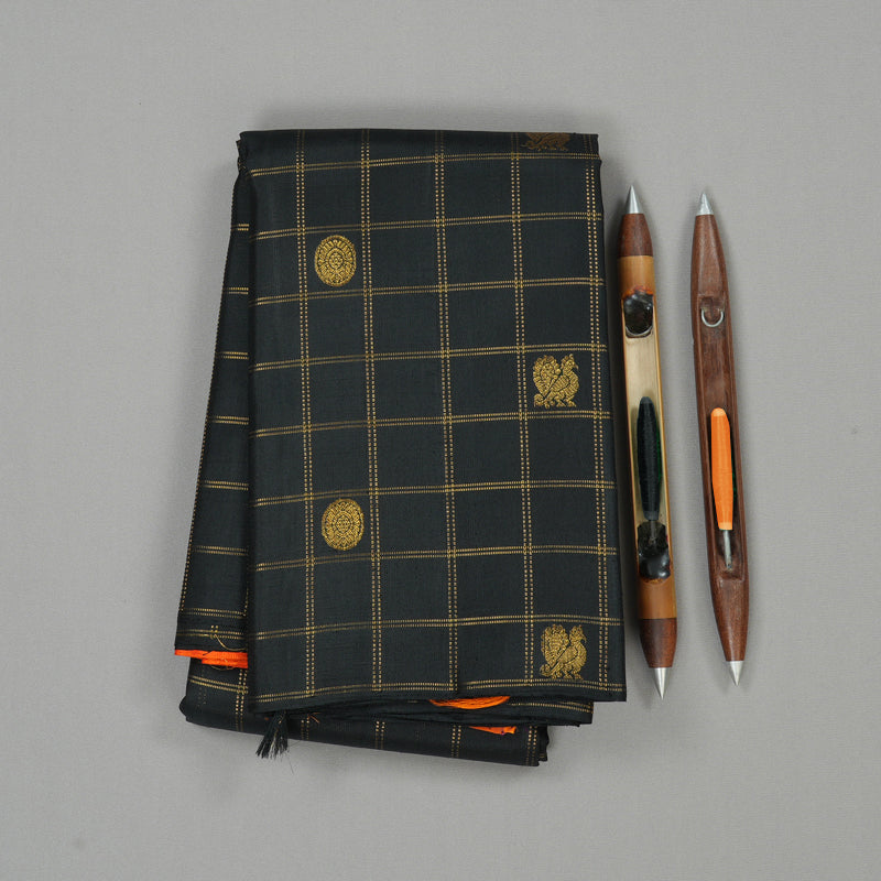 Hayagrivas Black Handloom Kanjivaram Silk Saree KBE21D4-3