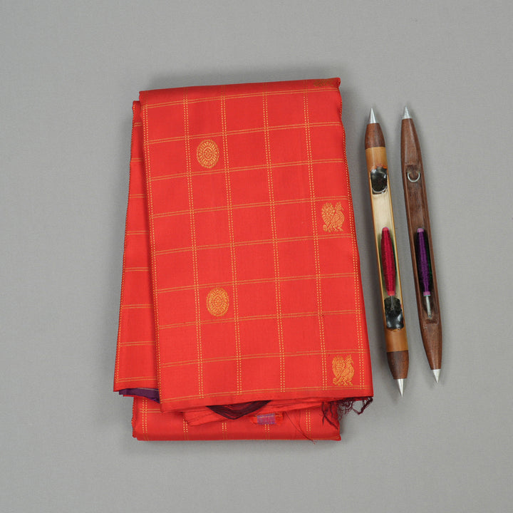 Hayagrivas Red Handloom Kanjivaram Silk Saree KBE21D4-5