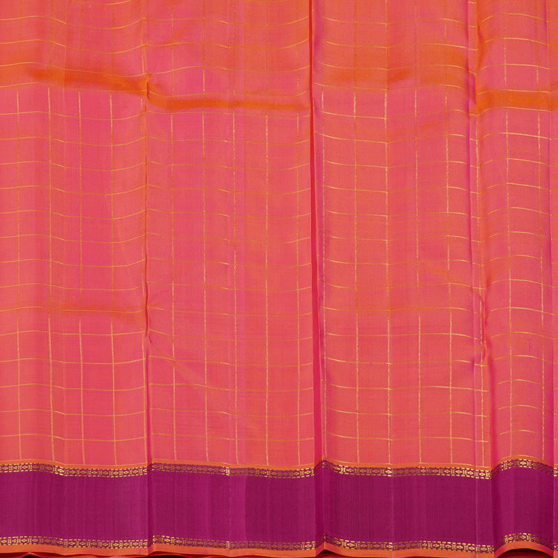 Hayagrivas Orangish Pink Handloom Kanjivaram Silk Saree with Purple Border KBE21D6-3