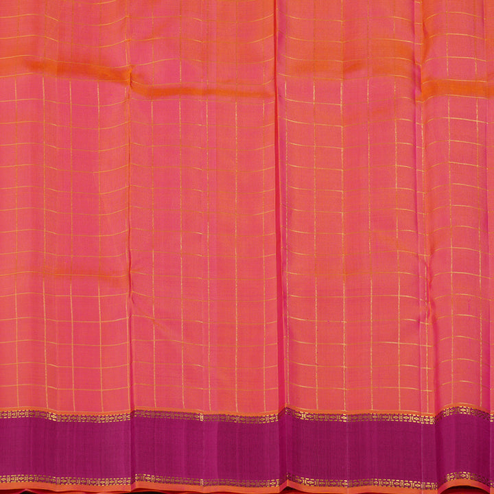 Hayagrivas Orangish Pink Handloom Kanjivaram Silk Saree with Purple Border KBE21D6-3