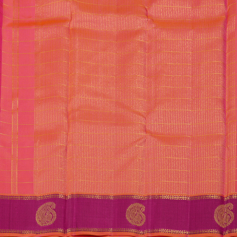 Hayagrivas Orangish Pink Handloom Kanjivaram Silk Saree with Purple Border KBE21D6-3