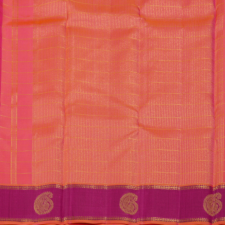 Hayagrivas Orangish Pink Handloom Kanjivaram Silk Saree with Purple Border KBE21D6-3