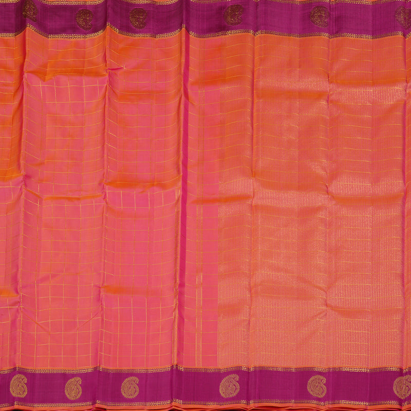 Hayagrivas Orangish Pink Handloom Kanjivaram Silk Saree with Purple Border KBE21D6-3