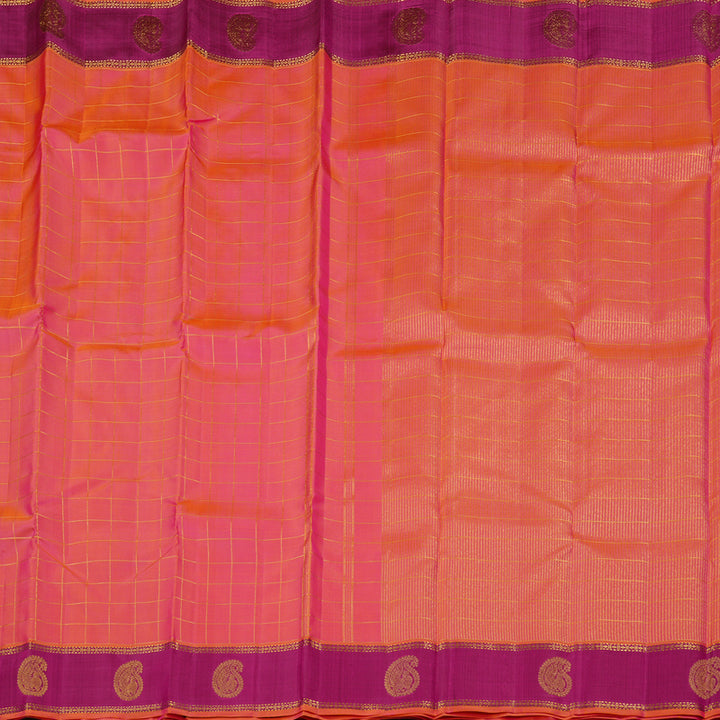 Hayagrivas Orangish Pink Handloom Kanjivaram Silk Saree with Purple Border KBE21D6-3