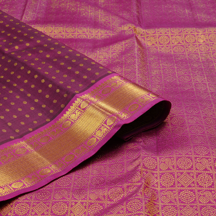 Hayagrivas Dark Purple Handloom Kanjivaram Silk Saree with Purplish Pink Border KBE21D6-5