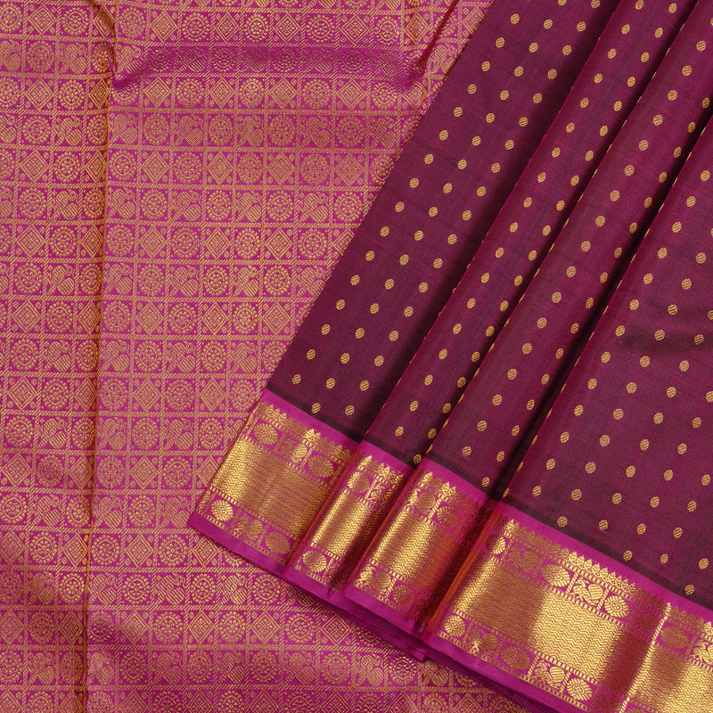 Hayagrivas Dark Purple Handloom Kanjivaram Silk Saree with Purplish Pink Border KBE21D6-5